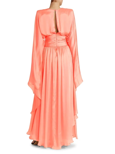 Shop Alexandre Vauthier Satin Kimono-sleeve Drape Gown In Coral