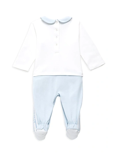 Shop Fendi Baby Boy's 3-piece Footie, Hat & Bib Set In Blue White