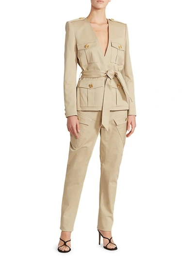 Shop Alexandre Vauthier Patch Pocket Safari Pants In Sand