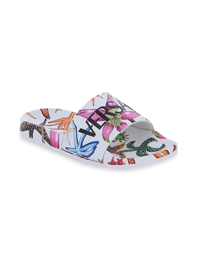 Shop Versace Kid's Tresor De La Mer Print Slide Sandals In White Multi