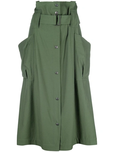 Shop Kenzo High-waist Belted Midi Skirt In Green