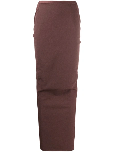 Shop Rick Owens Ruched Maxi Skirt In Brown