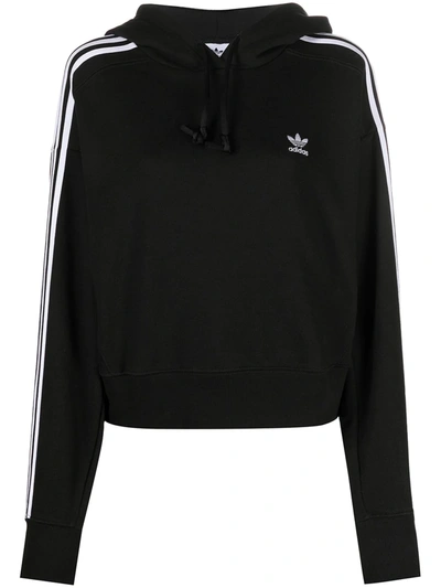 Shop Adidas Originals Adicolor Trefoil-embroidered Cotton Hoodie In Black