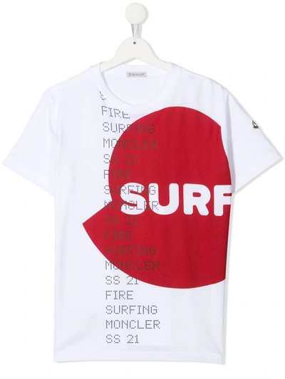 Shop Moncler Teen Surf Logo-print T-shirt In White