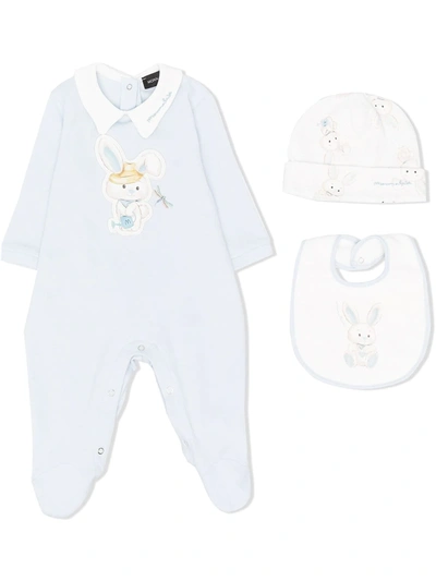 Shop Monnalisa Bunny Print Babygrow In 蓝色