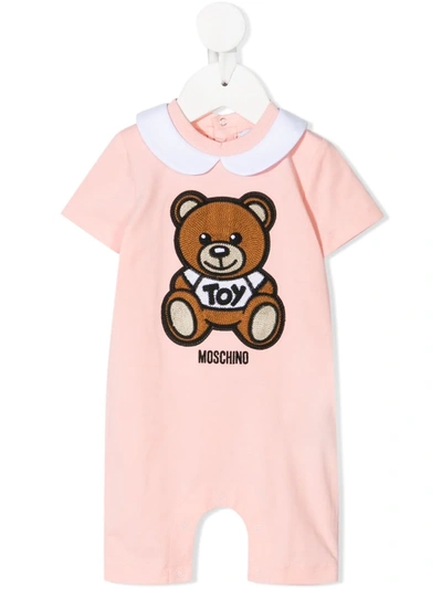 Shop Moschino Teddy Bear Embroidered Romper In Pink
