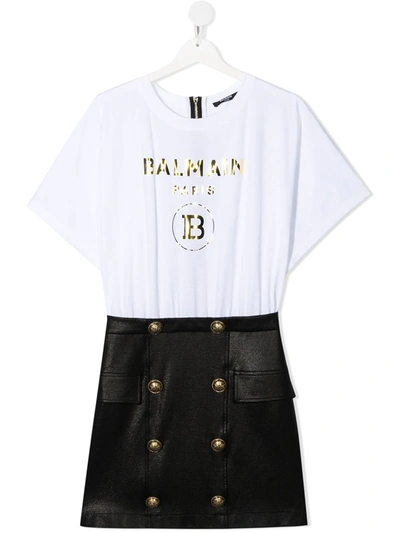 Shop Balmain Teen T-shirt Skirt Panelled Dress In White