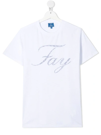 Shop Fay Teen Logo Print Cotton T-shirt In White
