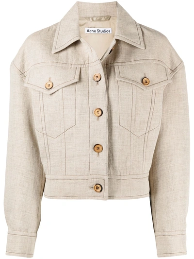 Shop Acne Studios Cropped Jacket In Neutrals
