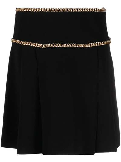 Shop Moschino Chain Detail Pleated Skirt In Black