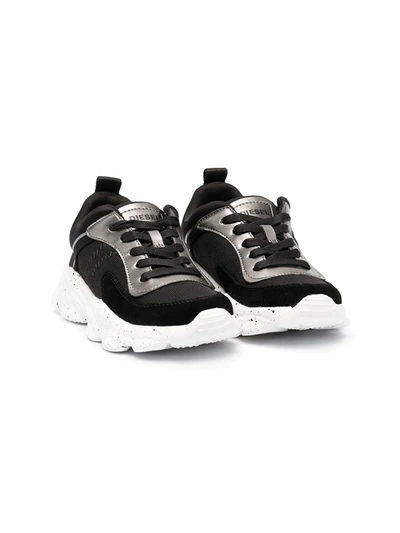 Shop Diesel Metallic-effect Chunky Sneakers In Black