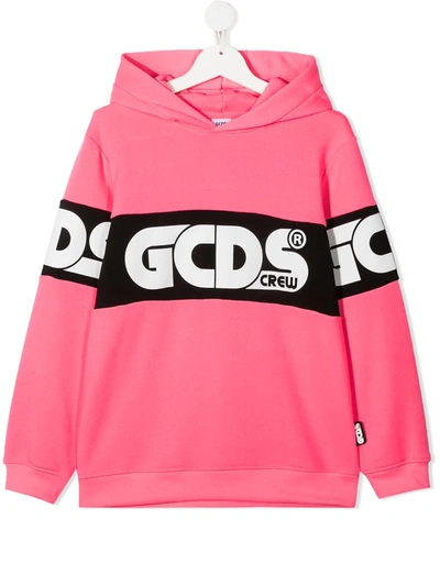 Shop Gcds Teen Colour-block Logo-print Hoodie In Pink