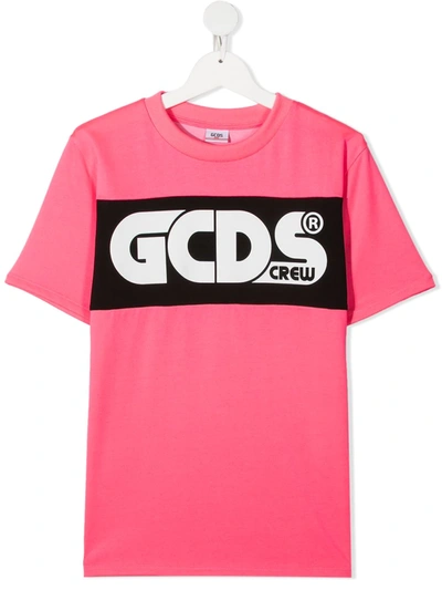 Shop Gcds Teen Colour-block Logo-print T-shirt In Pink