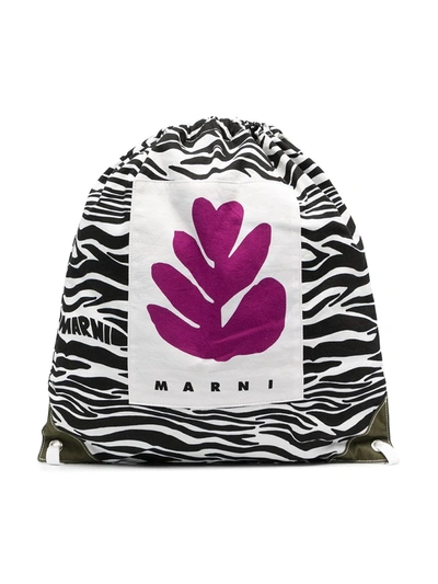 Shop Marni Zebra-print Cotton Backpack In Black