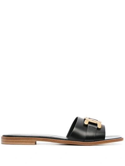 Shop Tod's Chain-detail Flat Sandals In Black