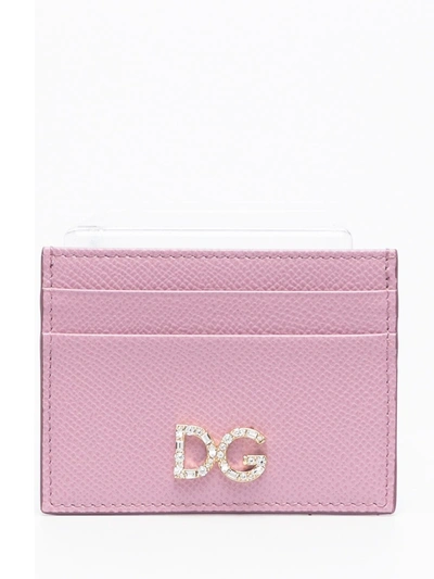 Shop Dolce & Gabbana Rhinestone-embellished Logo Cardholder In Pink