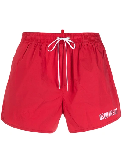 Shop Dsquared2 Icon Drawstring Swim Shorts In Red