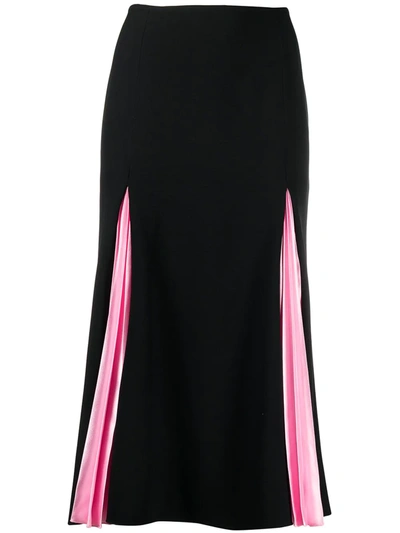 Shop Versace Slit Pleated Midi Skirt In Black