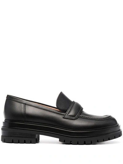 Shop Gianvito Rossi Mid-heel Leather Loafers In Black