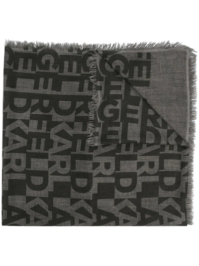 Shop Karl Lagerfeld All-over Logo Motif Scarf In Grey