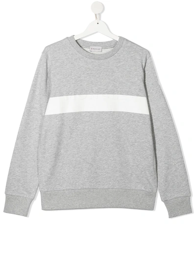 Shop Moncler Striped Crew Neck Sweatshirt In Grey