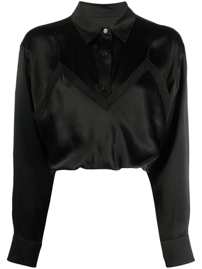 Shop Alexander Wang T Long-sleeved Layered Silk Shirt In Black
