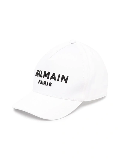 Shop Balmain Logo Embroidered Baseball Cap In White