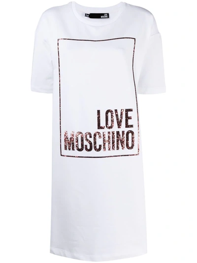 Shop Love Moschino Glitter T-shirt Dress In White