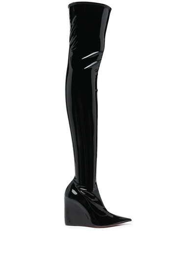 Shop Amina Muaddi Danielle Thigh-high Glossy Boots In Black