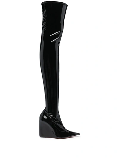 Amina Muaddi Danielle Pointed-toe Latex Thigh-high Boots In Black