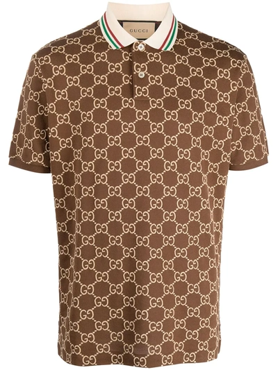 Shop Gucci Gg Supreme Short-sleeve Polo Shirt In Brown