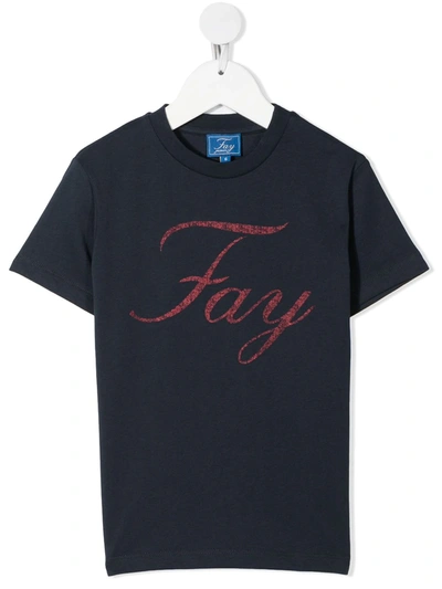 Shop Fay Logo Print Cotton T-shirt In Blue