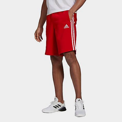 Shop Adidas Originals Adidas Men's Essentials 3-stripes Fleece Shorts In Scarlet/white