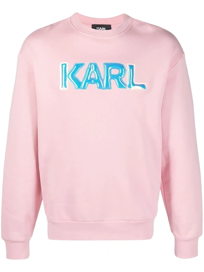 Shop Karl Lagerfeld Balloon Logo-print Crew Neck Sweatshirt In Pink