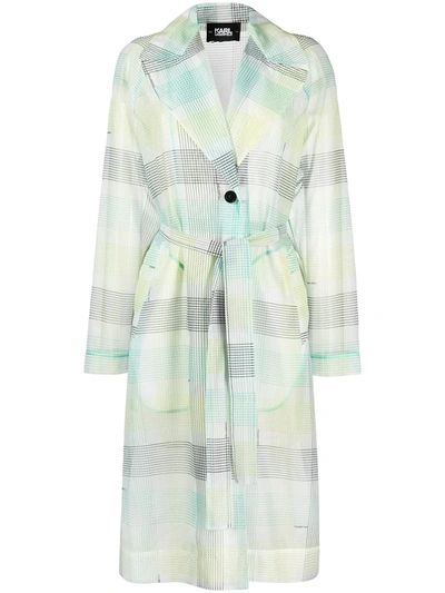 Shop Karl Lagerfeld Checked Organza Trench Coat In White
