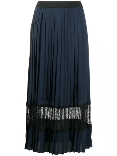 Shop Karl Lagerfeld Pleated Lace Skirt In Blue