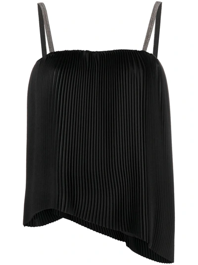 Shop Fabiana Filippi Pleated Metallic-trim Vest Top In Black