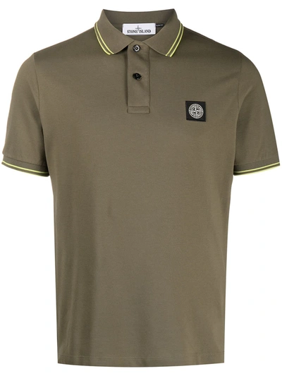 Shop Stone Island Logo-patch Short-sleeved Polo Shirt In Green