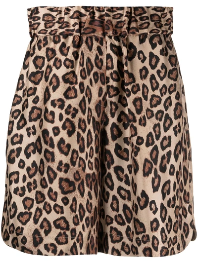 Shop Alberto Biani Leopard-print Silk Shorts In Brown
