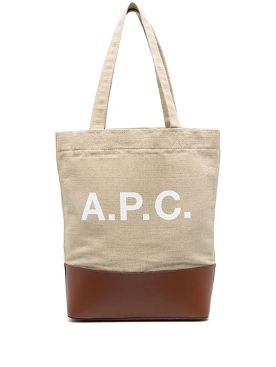 Shop Apc Logo-print Two-tone Tote Bag In Neutrals