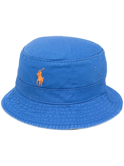 Shop Polo Ralph Lauren Embroidered Logo Bucket Hat In Blue