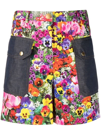 Shop Boutique Moschino Floral-print Patch-pocket Shorts In Purple
