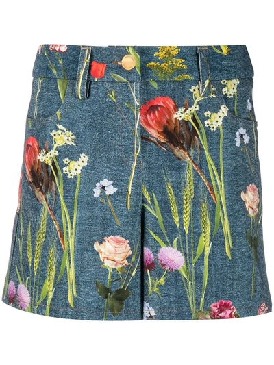Shop Boutique Moschino Floral-print Cotton Shorts In Blue