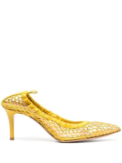 Shop Gianvito Rossi Mesh Leather-trim Pumps In Yellow