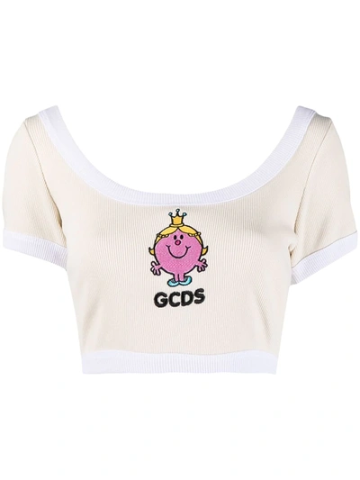 Shop Gcds Little Miss Princess Cropped T-shirt In Neutrals