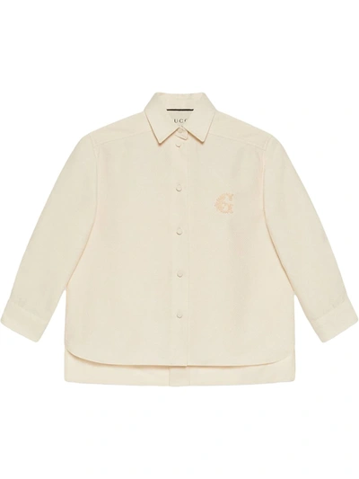 Shop Gucci G Embroidered Cotton-voile Shirt In White