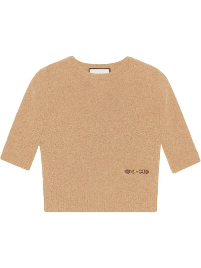 Shop Gucci Horsebit-embellished Knitted Top In Brown