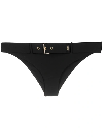 Shop Moschino Front-buckle Bikini Bottoms In Black