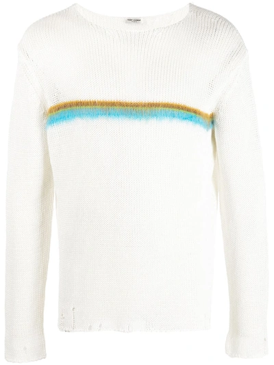Shop Saint Laurent Intarsia-knit Jumper In White