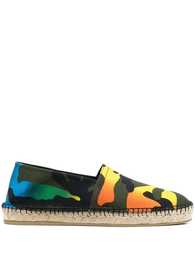 Valentino Camouflage Print Canvas Espadrillas In Green